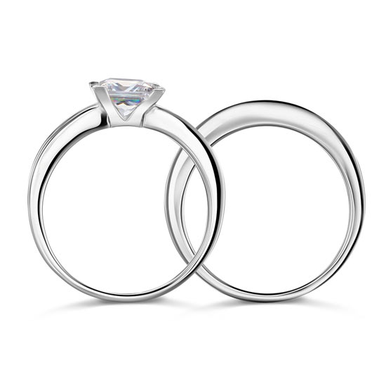 1 CT. Princess Cut Simulated Diamond Channel Bridal Set in Sterling Silver