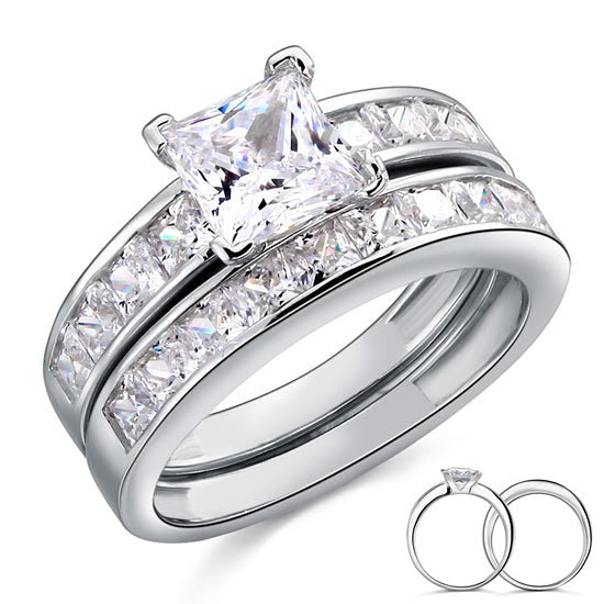 1 CT. Princess Cut Simulated Diamond Channel Bridal Set in Sterling Silver
