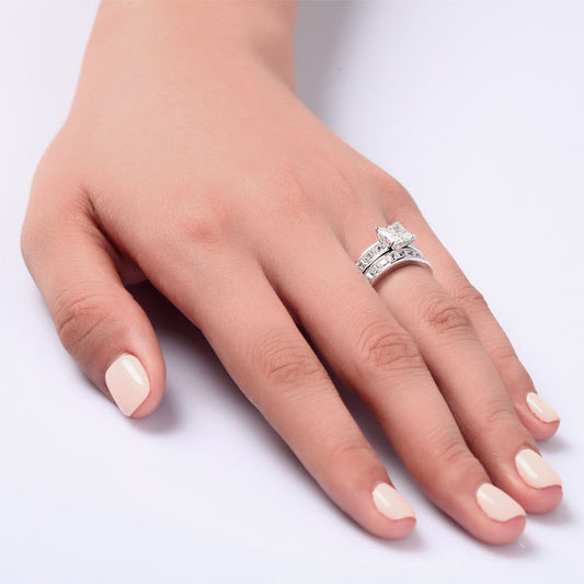1 CT. Princess Cut Simulated Diamond Channel Bridal Set in Sterling Silver