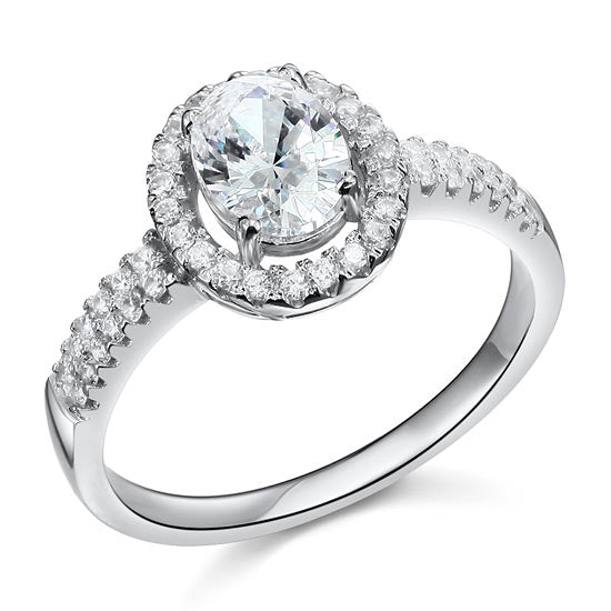 1.5 CT. Oval Cut Simulated Diamond Halo Ring in Sterling Silver