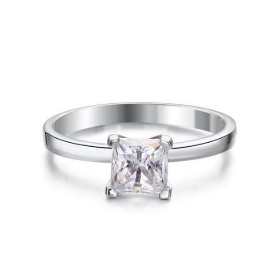 1 CT. Princess Cut Simulated Diamond Solitaire Engagement Ring in Sterling Silver