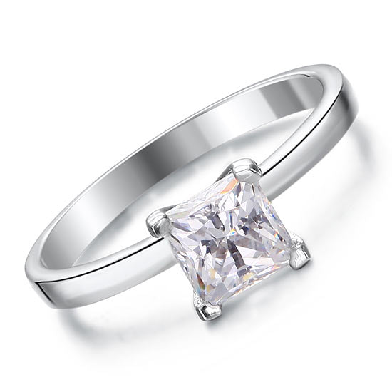 1 CT. Princess Cut Simulated Diamond Solitaire Engagement Ring in Sterling Silver