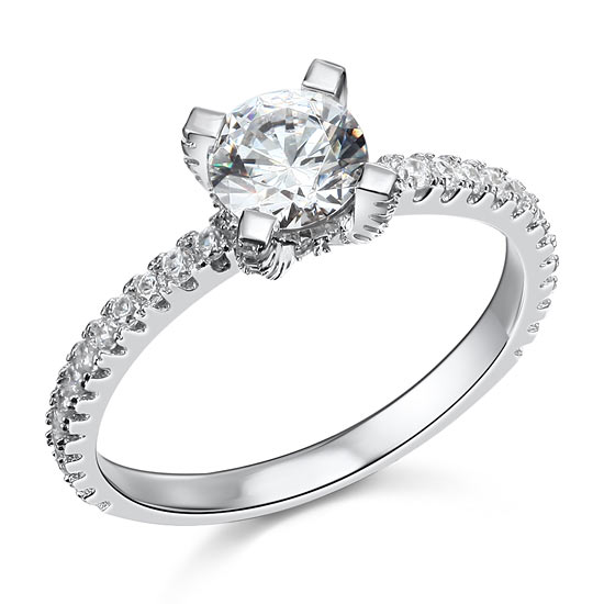 1 CT. Round Simulated Diamond Pavé Ring in Sterling Silver