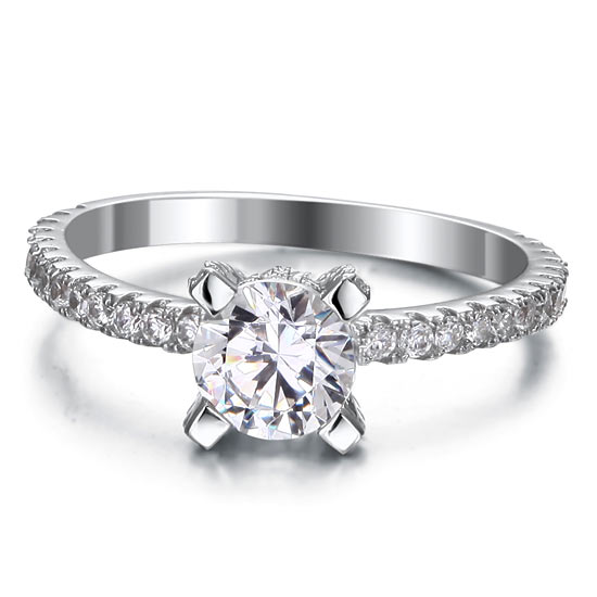 1 CT. Round Simulated Diamond Pavé Ring in Sterling Silver