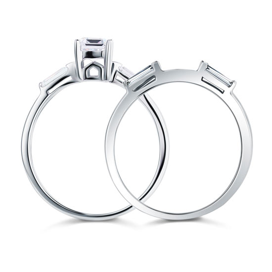 1 CT. Emerald Cut Simulated Diamond Bridal Set in Sterling Silver