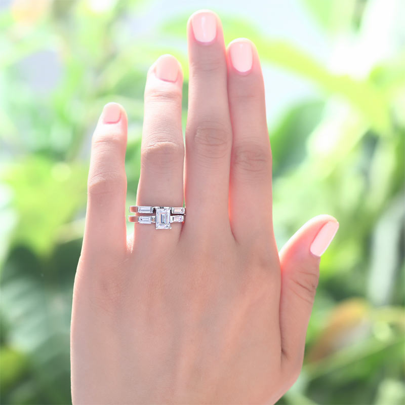 1 CT. Emerald Cut Simulated Diamond Bridal Set in Sterling Silver