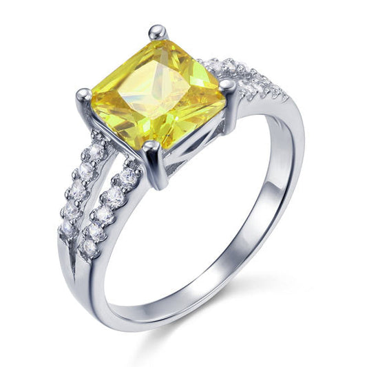 2 CT. Princess Cut Yellow Simulated Diamond Double Shank Ring in Sterling Silver