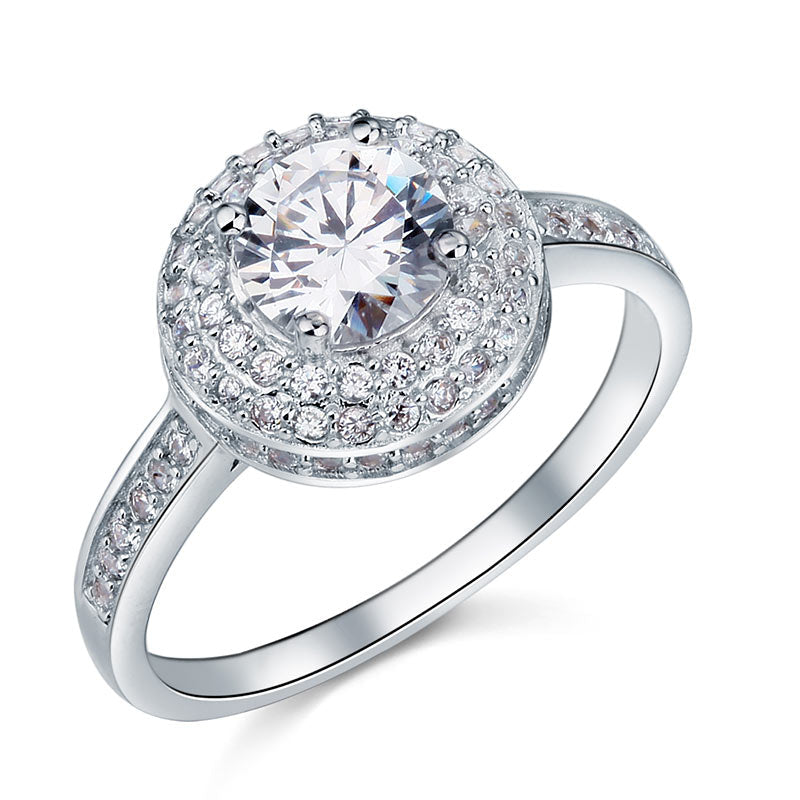 1 CT. Round Simulated Diamond Double Halo Ring in Sterling Silver