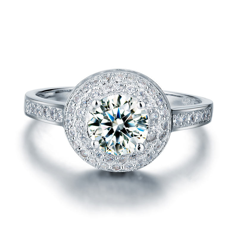 1 CT. Round Simulated Diamond Double Halo Ring in Sterling Silver
