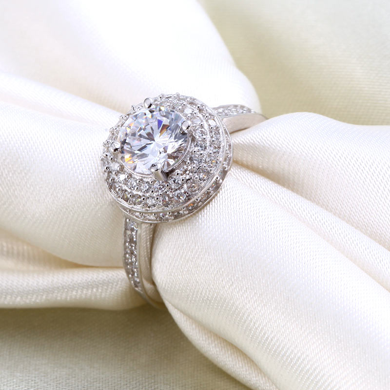 1 CT. Round Simulated Diamond Double Halo Ring in Sterling Silver