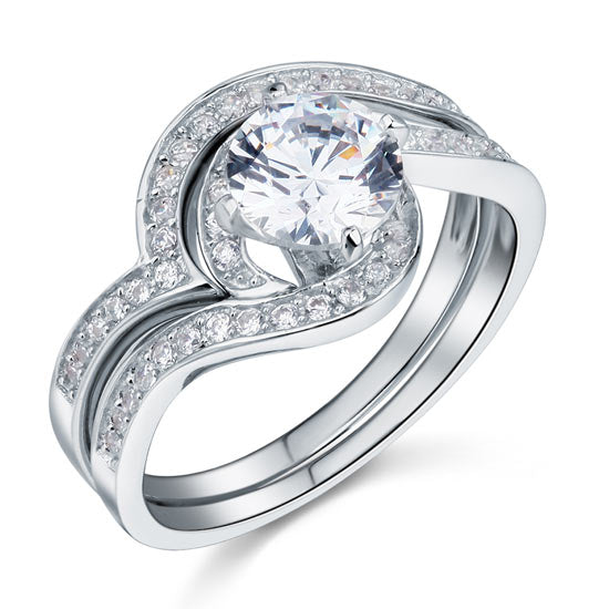 1.25 CT. Simulated Diamond Swirl Bridal Set in Sterling Silver