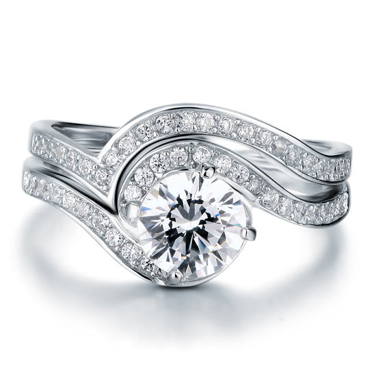 1.25 CT. Simulated Diamond Swirl Bridal Set in Sterling Silver