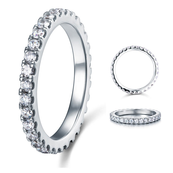 Alliance en argent sterling avec diamants synthétiques ronds de 2 mm