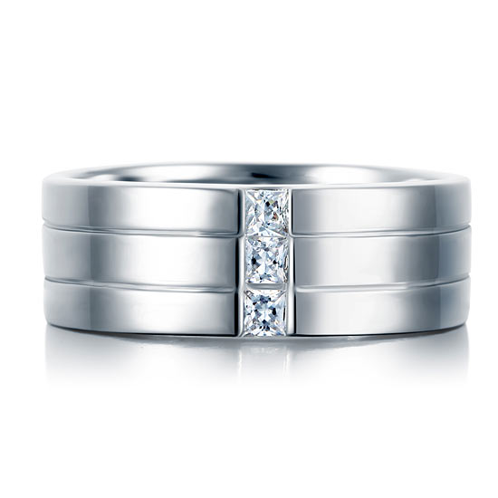 Three-Stone Simulated Diamond Band in Sterling Silver for Men