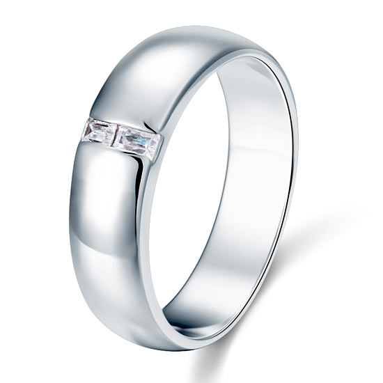 Alianza de boda con diamantes simulados de talla esmeralda en plata de ley para hombre