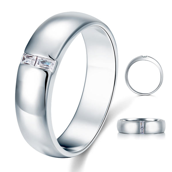 Alianza de boda con diamantes simulados de talla esmeralda en plata de ley para hombre