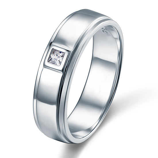 Anillo de plata de ley con diamantes simulados engastados en bisel para hombre