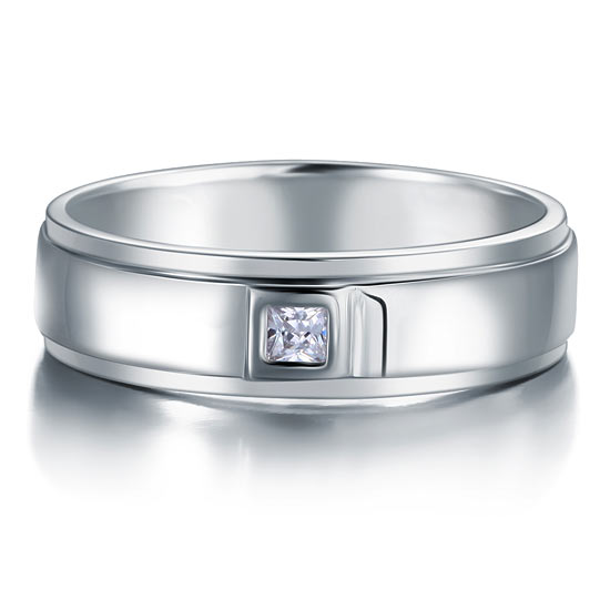 Anillo de plata de ley con diamantes simulados engastados en bisel para hombre