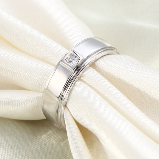 Bezel Set Simulated Diamond Band in Sterling Silver for Men