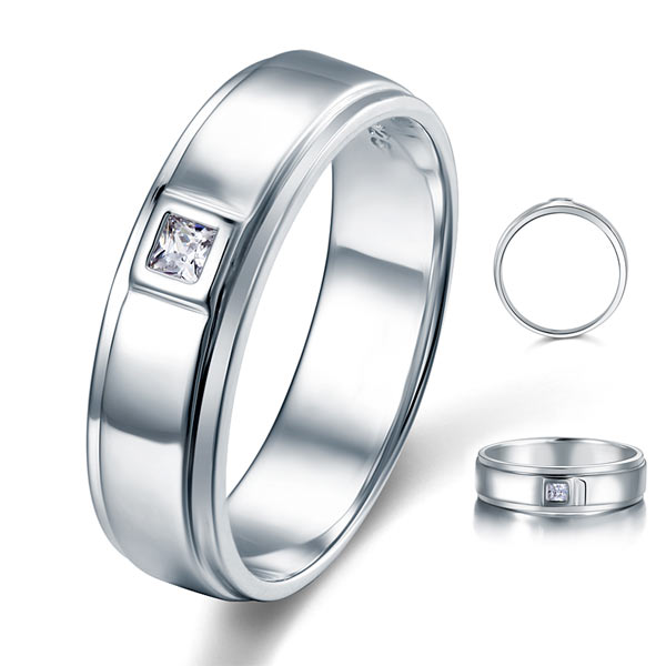 Anillo de plata de ley con diamantes simulados engastados en bisel para hombre