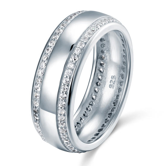 Alliance double éternité en argent sterling avec diamants synthétiques pour homme