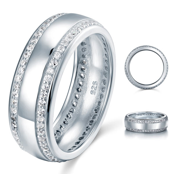 Alliance double éternité en argent sterling avec diamants synthétiques pour homme