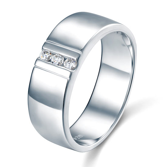 Alliance en argent sterling pour homme avec diamants synthétiques sertis en canal