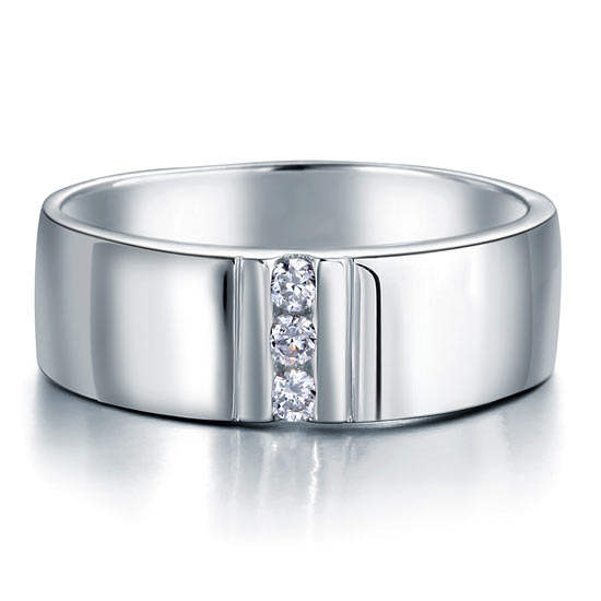 Alliance en argent sterling pour homme avec diamants synthétiques sertis en canal