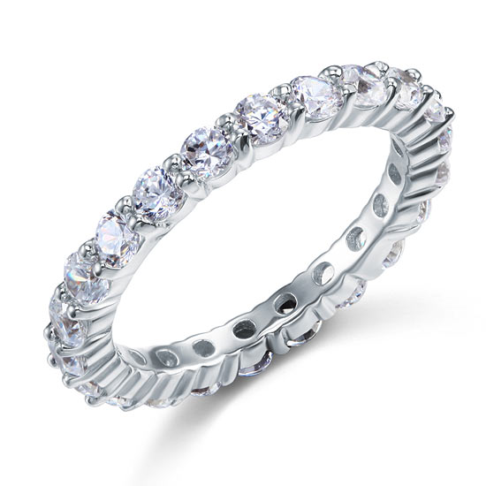 Alliance en argent sterling avec diamants synthétiques ronds de 3 mm