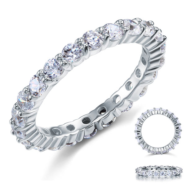 Alliance en argent sterling avec diamants synthétiques ronds de 3 mm