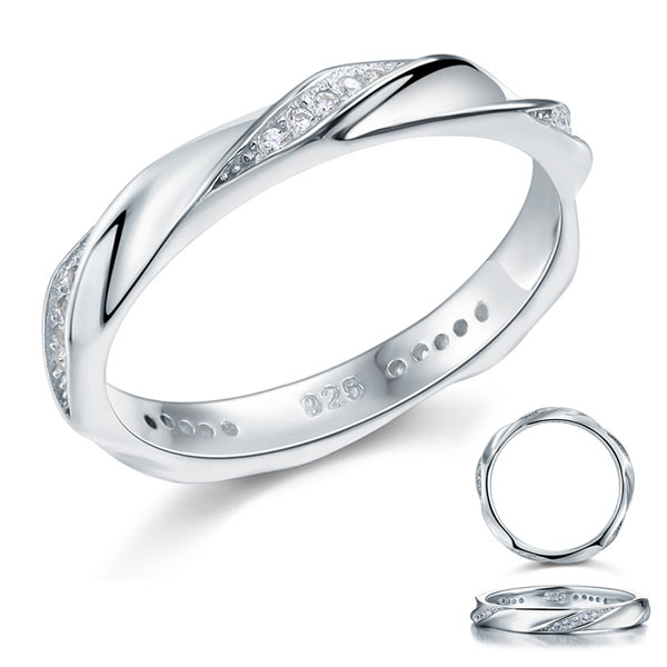 Anillo Eternity Twist con diamantes simulados en plata de ley