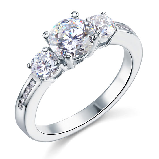 1.25 CT. Three-Stone Simulated Diamond Pavé Ring in Sterling Silver