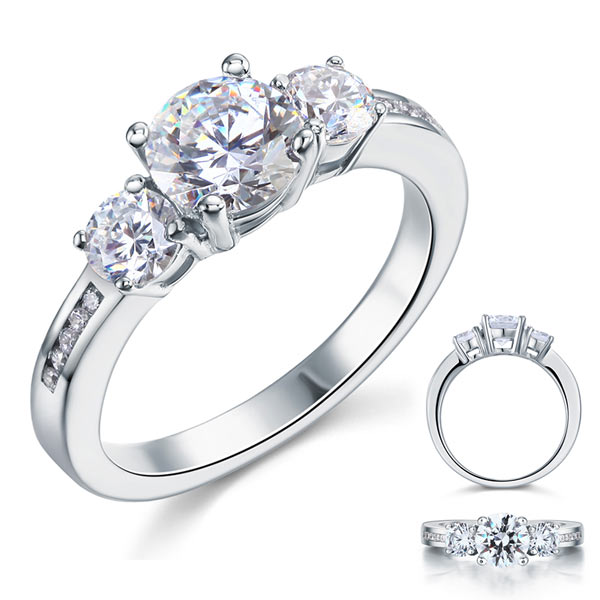 1.25 CT. Three-Stone Simulated Diamond Pavé Ring in Sterling Silver