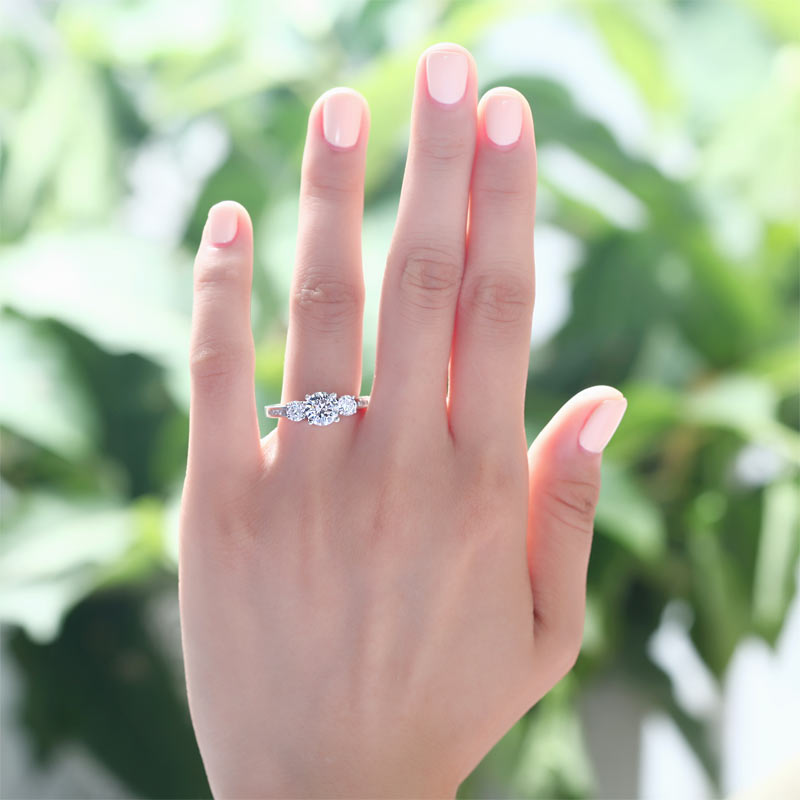 1.25 CT. Three-Stone Simulated Diamond Pavé Ring in Sterling Silver