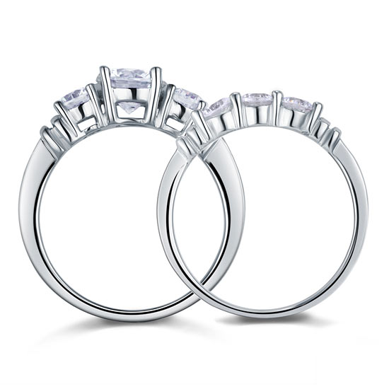 Three-Stone Simulated Diamond Bridal Set in Sterling Silver