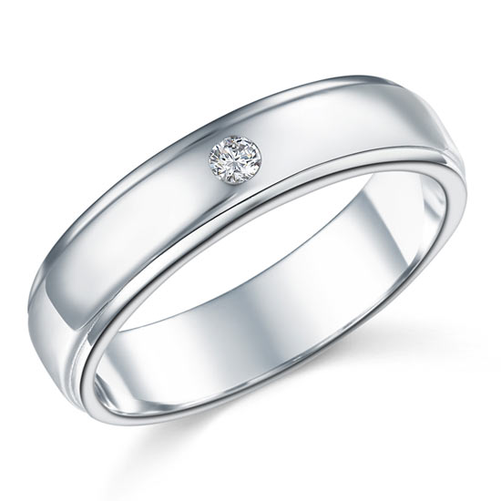 Anillo de bodas de plata de ley con diamantes redondos simulados para hombre