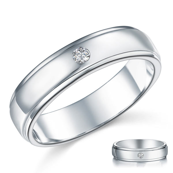 Anillo de bodas de plata de ley con diamantes redondos simulados para hombre