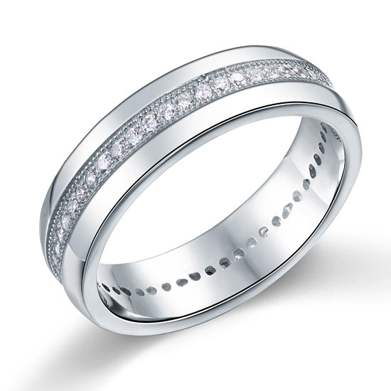 Alianza de boda Eternity con diamantes simulados en plata de ley para hombre