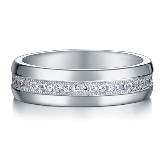 Alianza de boda Eternity con diamantes simulados en plata de ley para hombre