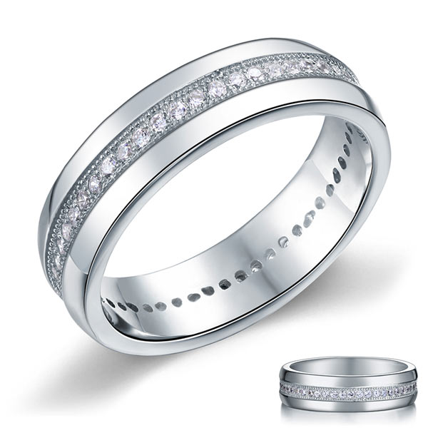 Alianza de boda Eternity con diamantes simulados en plata de ley para hombre