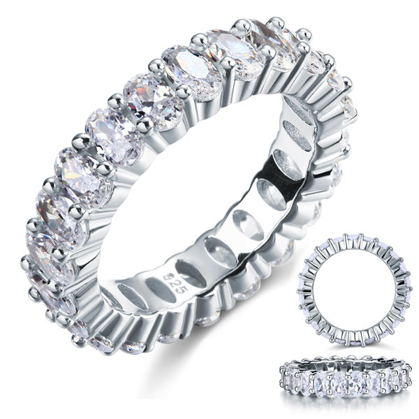 Anillo de eternidad con diamantes simulados de talla ovalada en plata de ley