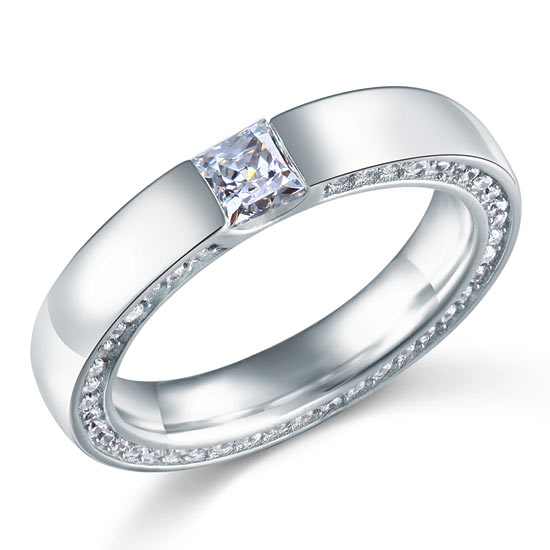 0.25 CT. Princess Cut Simulated Diamond Pavé Band in Sterling Silver