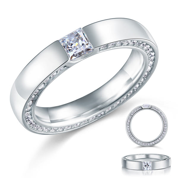 0.25 CT. Princess Cut Simulated Diamond Pavé Band in Sterling Silver
