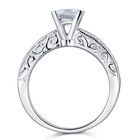 1 CT. Princess Cut Simulated Diamond Solitaire Milgrain Ring in Sterling Silver