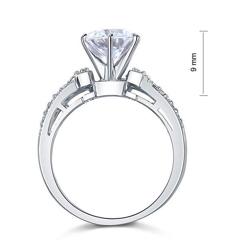 Anillo pavé de diamantes simulados de 2 quilates con cuerpo dividido en plata de ley