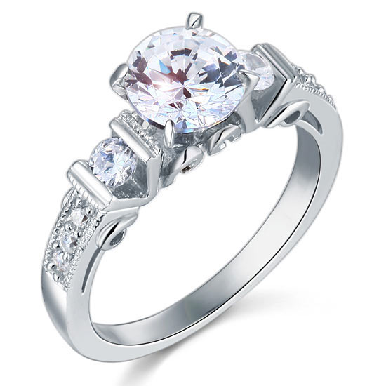 1.25 CT. Round Simulated Diamond Milgrain Ring in Sterling Silver
