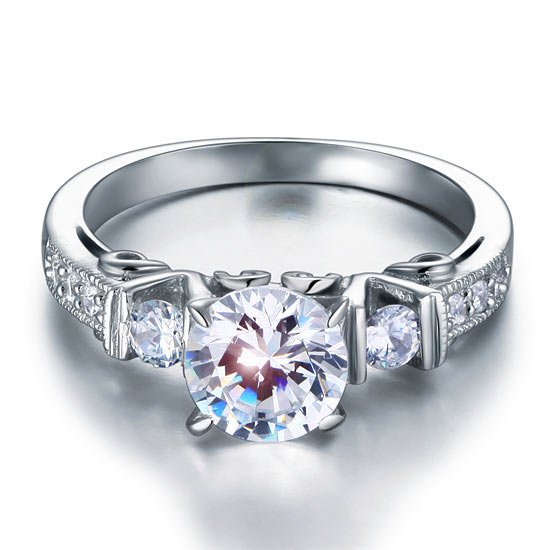 1.25 CT. Round Simulated Diamond Milgrain Ring in Sterling Silver