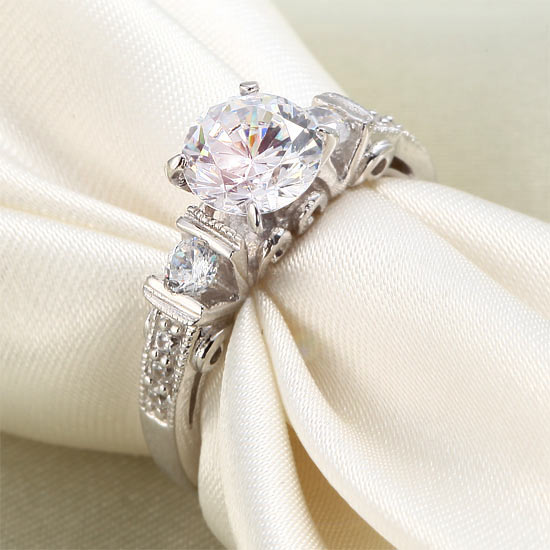 1.25 CT. Round Simulated Diamond Milgrain Ring in Sterling Silver