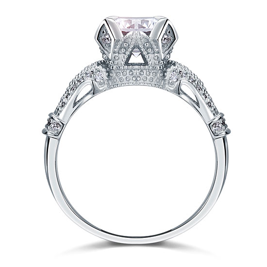 Bague vintage en argent sterling avec diamants synthétiques ronds de 2 carats