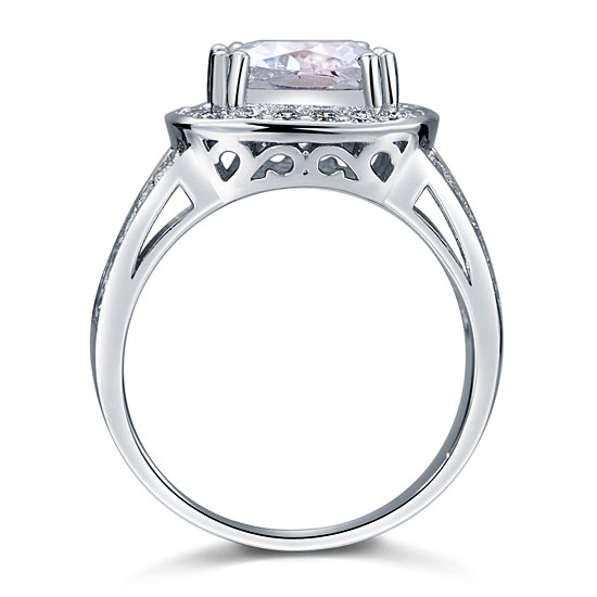 Bague halo vintage en argent sterling avec diamants synthétiques taille coussin de 4 carats